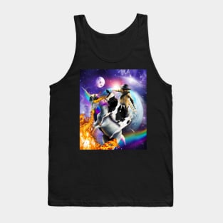 Space Galaxy Cowboy Cat On Cow Unicorn, Rainbow Fire Funny Tank Top